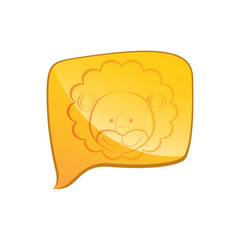yellow square chat bubble with lion animal inside, vector illustration