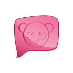 pink square chat bubble with bear animal inside, vector illustration