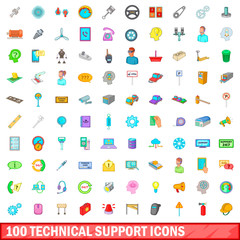 Fototapeta premium 100 technical support icons set, cartoon style