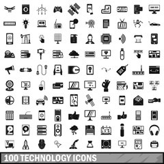100 technology icons set, simple style 