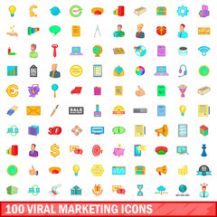 100 viral marketing icons set, cartoon style