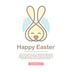 Banner design template  for spring Easter. Invitation with logo  for easter holiday with cute rabbit face.  Banner for special easter offer. Vector.