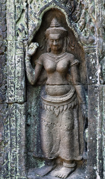 Ancient bas-relief in Angkor Wat temple, Cambodia