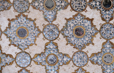 Detail of the mirrored ceiling in the Mirror Palace at Amber Fort in Jaipur, Rajasthan, India