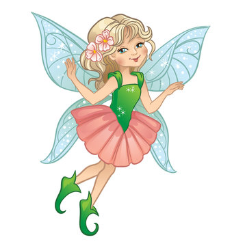 Spring fairy girl isolated on a white background