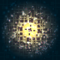 Abstract geometric background with graphic visualization of data, innovation, physics, space, research. Futuristic structure of information , neuron, brain links