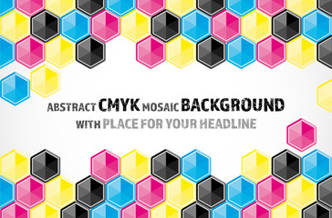 Mosaic background from CMYK colored hexagons