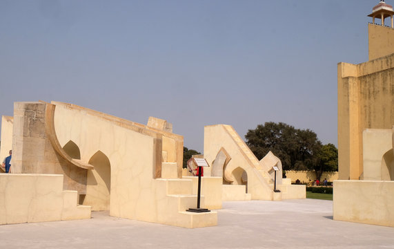 Famous Observatory Jantar Mantar, a collection of huge astronomical instruments in Jaipur, Rajasthan, India 