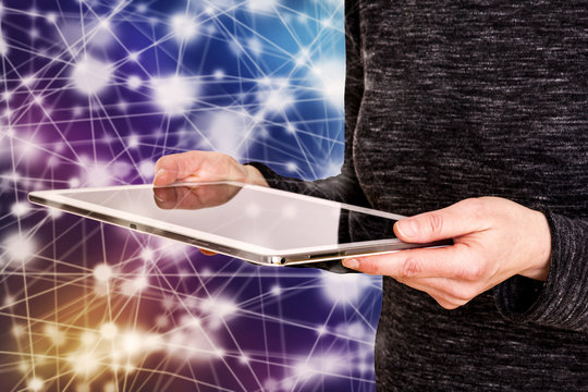 Woman with tablet pc - Powered by Adobe