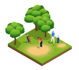 Golf Isometric Top View Composition