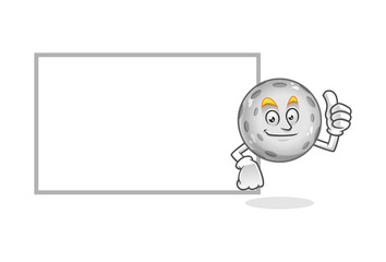 moon mascot with blank sign, moon character, moon cartoon vector
