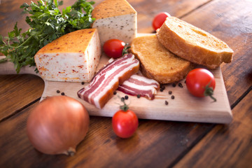 Serbian cuisine, authentic traditional food with fried bread in eggs