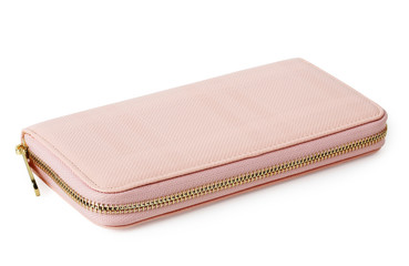 pink purse woman isolated on white with clipping path.