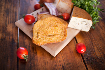 Serbian cuisine, authentic traditional food with fried bread in eggs