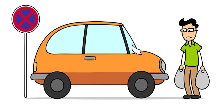 Mann hat Strafzettel am Auto im Halteverbot