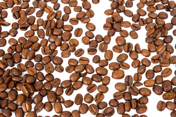 Line of roasted coffee beans