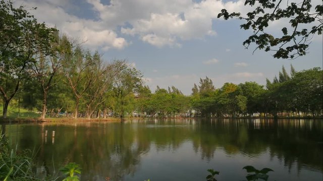 4K time lapse landscape, sky coud and pond