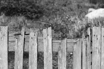 Old weathered broken wooden fence