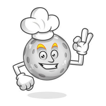Chef moon mascot wearing chef hat, moon character, moon cartoon vector
