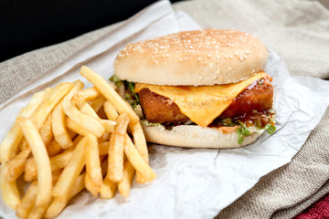 Cheese burger - American cheese chicken burger with fresh salad