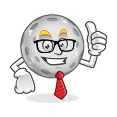 Businessman moon mascot wearing glasses and tie, moon character, moon cartoon vector
