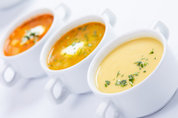 soup in the white cups