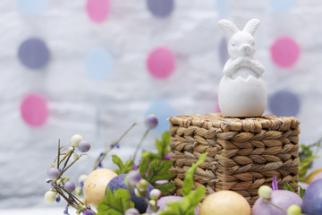 Non-colored easter bunny and Festive Decoration. Happy Easter. Idea for card