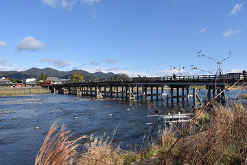 Fototapeta na wymiar Wooden bridge cross river