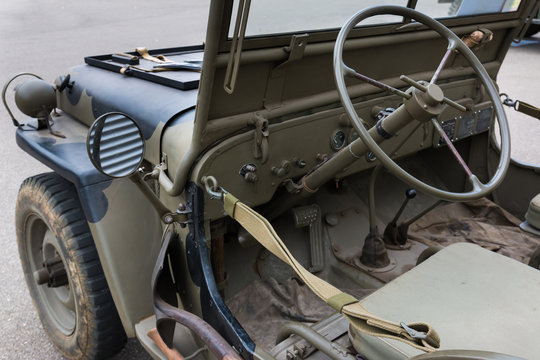 Closeup of Military Vehicle Steering Wheel