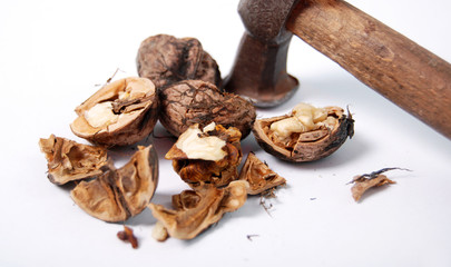 cracking walnuts and old hammer