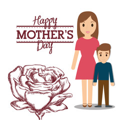 happy mothers day mom with son and flower vector illustration eps 10