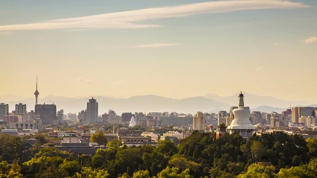 Elevated view of Beijing City Skyline and Pagoda, Beijing, China, Asia