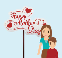 happy mothers day lettering heart - mom and son vector illustration eps 10