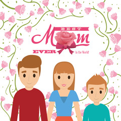 best mom ever in the world - family flowers card vector illustration eps 10