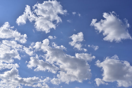 Landscape of beautiful sky with clouds and sun on a lovely spring day