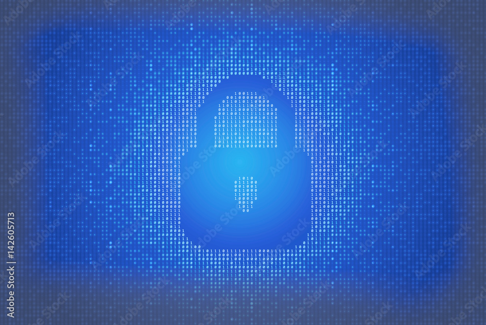 Poster binary data code background with lock icon
