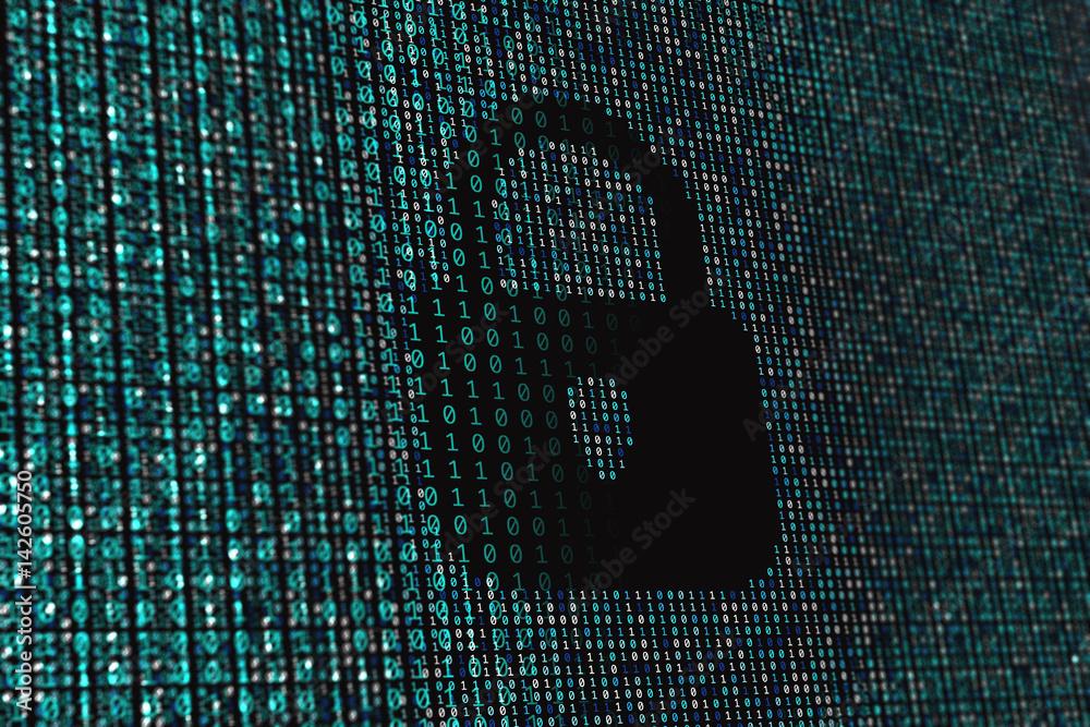 Poster Binary data code background with lock icon