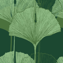 Tropical ginkgo biloba leaves. Hand Drawn Seamless Vector Pattern. - 142606342