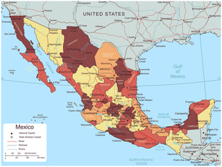 Mexico map with selectable territories. Vector