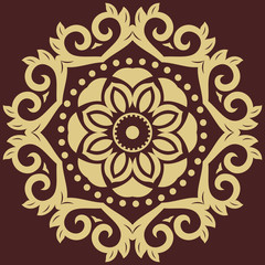 Elegant round golden ornament in the style of barogue. Abstract traditional pattern with oriental elements