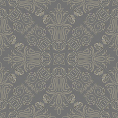 Seamless baroque pattern with golden outlines. Traditional classic orient ornament