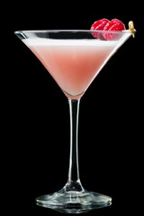Cocktail clover club with raspberry on a black background