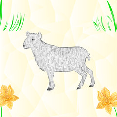 Seamless texture Easter lamb and Daffodil polygons background vector illustration