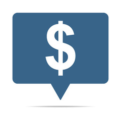 Blaue Sprechblase mit Dollar Zeichen