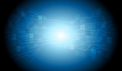 Tech blue background with circuit board design