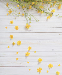 yellow flowers on wooden background