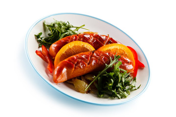 Grilled sausages with vegetables