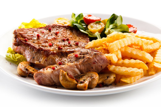 Roast steak with french fries