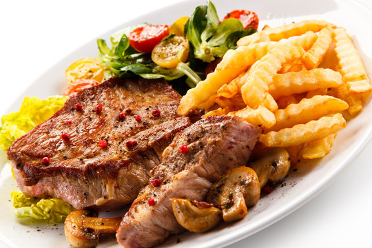 Roast steak with french fries