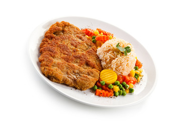 Fried pork chop with rice and vegetables